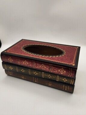 Stacked Vintage Book Tissue Box Cover - Burgundy, Green, Brown